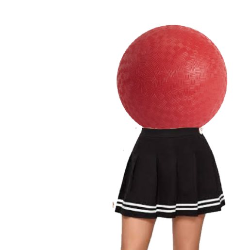 red ball with skirt and legs